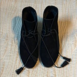 Crown Vintage Black Suede Ankle Booties with Tassel Laces